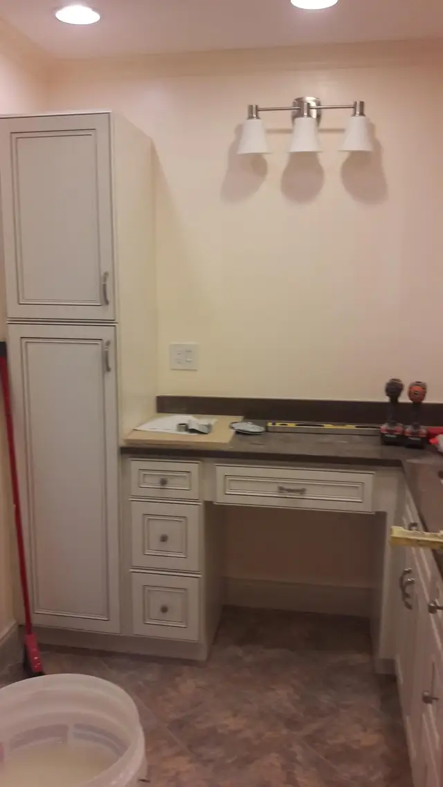 Bathroom remodel with corner tub and double sink vanity