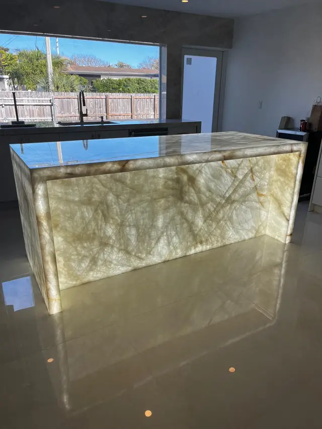 Custom backlit onyx kitchen island